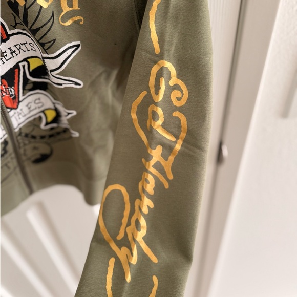 Ed Hardy Broken Hearts Cropped Hoodie - Sage - Picture 2 of 5